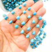 Turquoise Rondel Shape Gold Plated Wire Chain. TRQ49